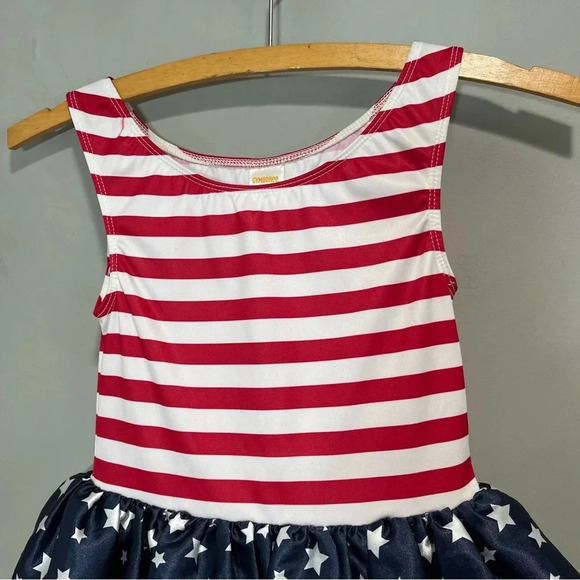GIRLS GYMBOREE RED, WHITE, BLUE STARS AND STRIPES DRESS WITH CRENLIN SIZE S 5-6 - Picture 2 of 10